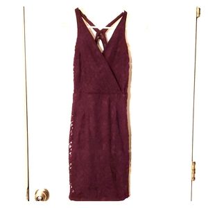 Dark purple lace party dress, cutout back